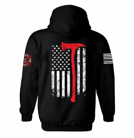 Firefighter Axe USA Flag Hoodie | Patriotic Thin Red Line