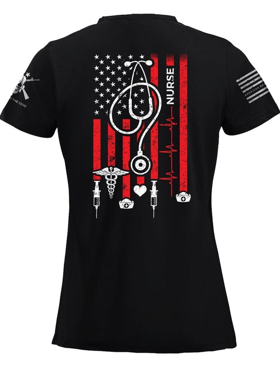 Patriotic Nurse T-Shirt | American Flag Heartbeat Graphic Tee
