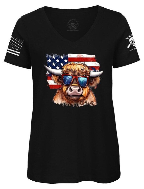 4th of July Bison American Flag V-Neck T-Shirt | Patriotic Tee