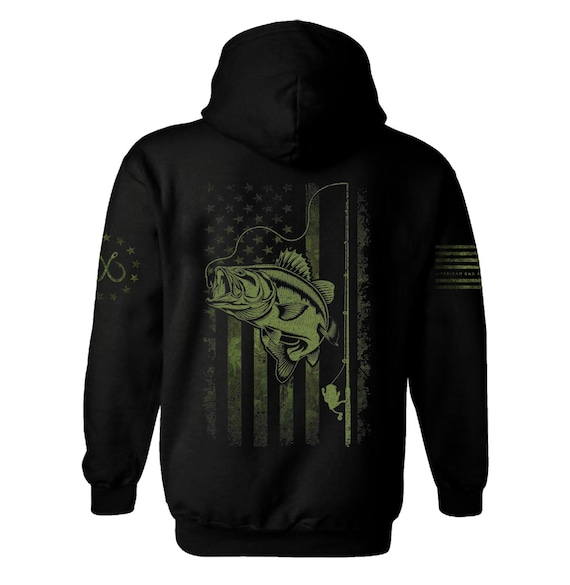 Hoodie or T-Shirt – American Bad Ass Fishing Bass Flag – Patriotic Angler Apparel – ABAA-FISH-002