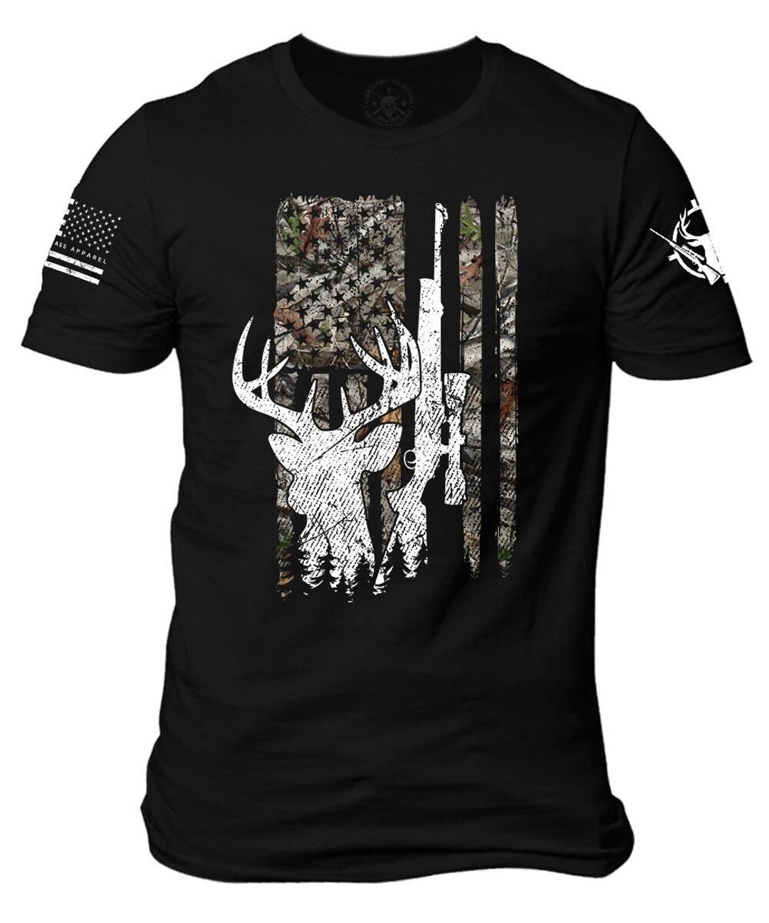 Deer Hunting Camouflage American Flag Hunting Tshirt Buck Deer Hunting