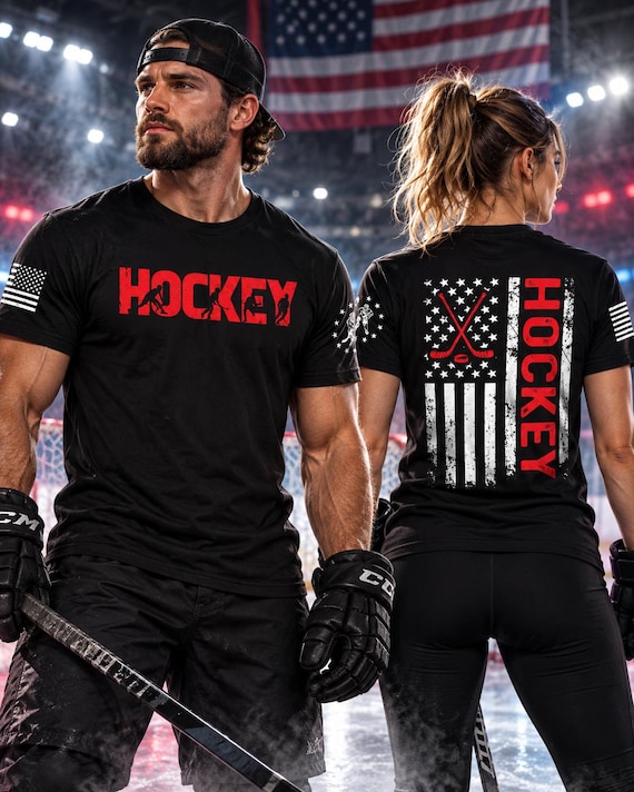 Hockey Shirt, Patriotic American Flag Hockey T-Shirt, Hockey Player Gift, Unisex Hockey Fan Tee