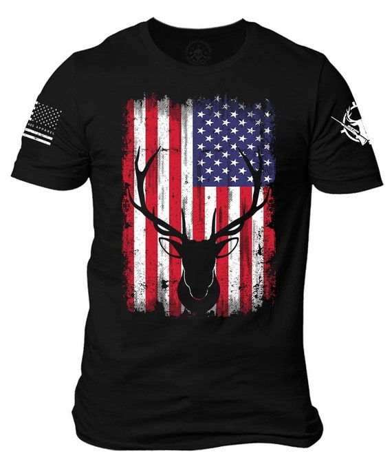 American Flag Buck Deer Hunting T-Shirt | Patriotic Hunter Tee