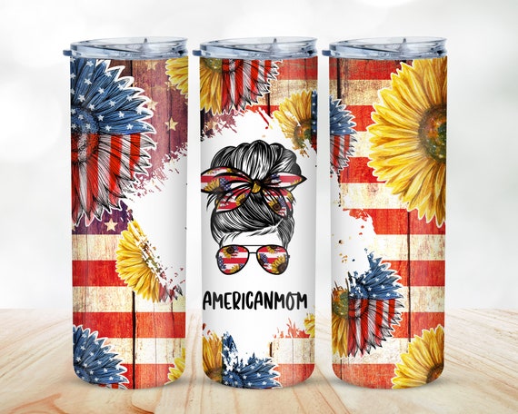 American Mom Sunflower 20oz Tumbler, Patriotic Mom Life