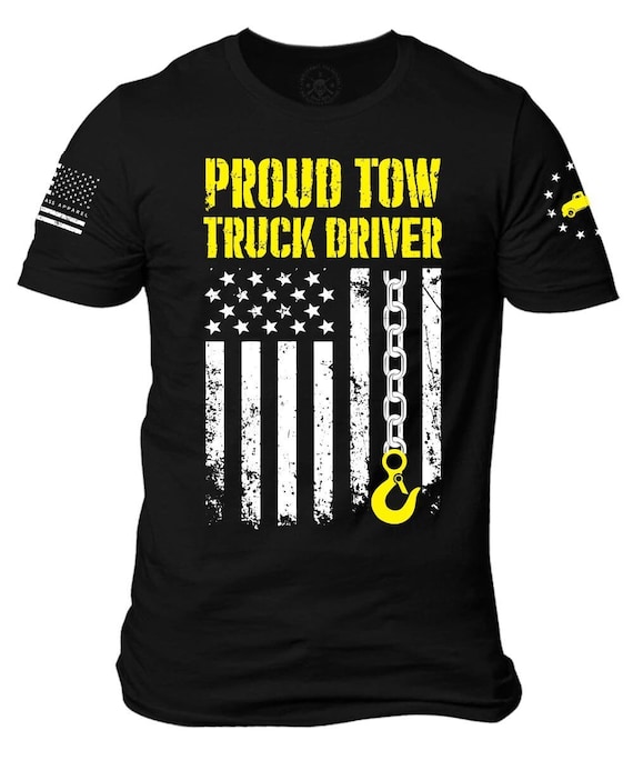 Proud Tow Truck Driver American Flag T-Shirt | Tow Truck | Trucker | Car Towing | Patriotic Trucker Drivers | American Flag | Unisex T-Shirt