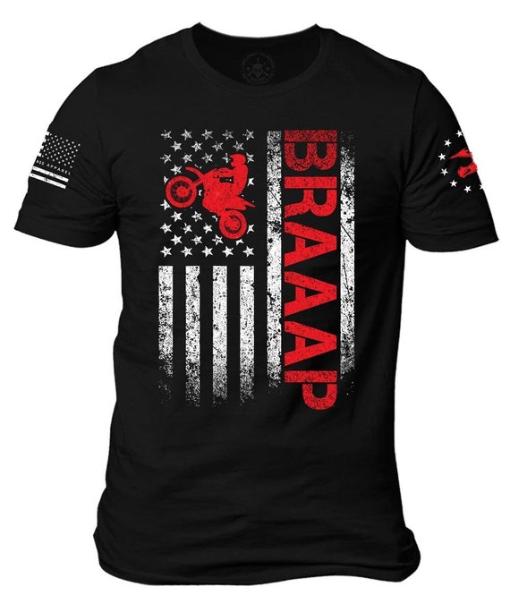 Dirt Bike American Flag T-Shirt | Patriotic BRAAAP Unisex Tee