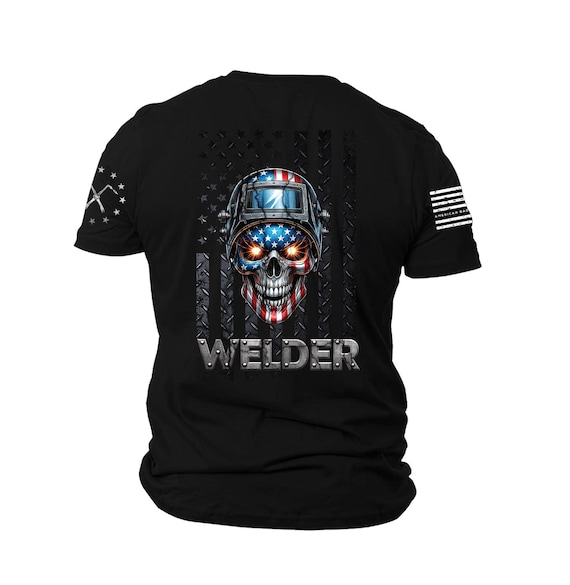 Hoodie or T-Shirt – American Bad Ass Welder Skull Flag – Patriotic Welding Apparel – ABAA-WELD-001