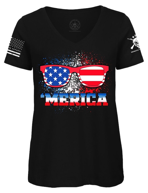 Merica 4th of July V-Neck T-shirt | Patriotic American Flag