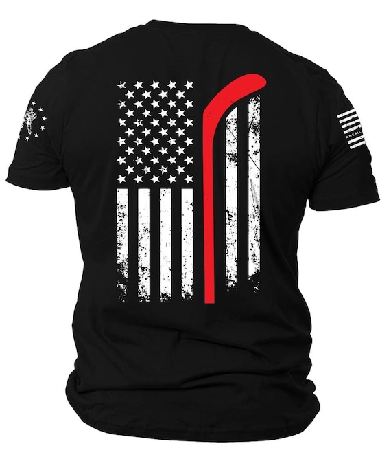 American Flag Hockey Stick T-Shirt | Patriotic USA Unisex Tee
