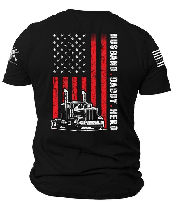 Patriotic Trucker American Flag T-Shirt, Husband Daddy Hero Gift