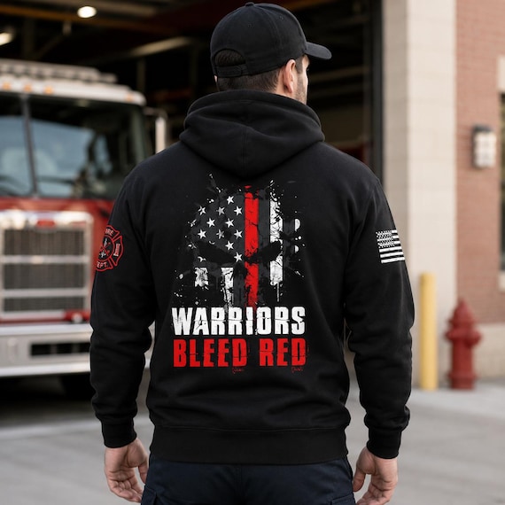 Firefighter Punisher Hoodie | American Flag Thin Red Line Design