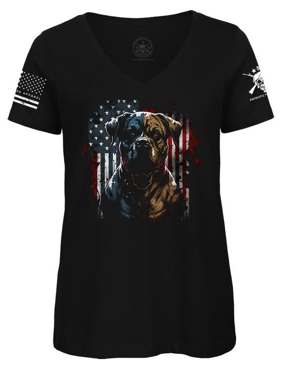 Patriotic Dog Mom V-Neck T-Shirt | 4th of July American Flag