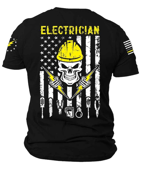 Electrician Skull & USA Flag T-Shirt | Patriotic Electrician Gift