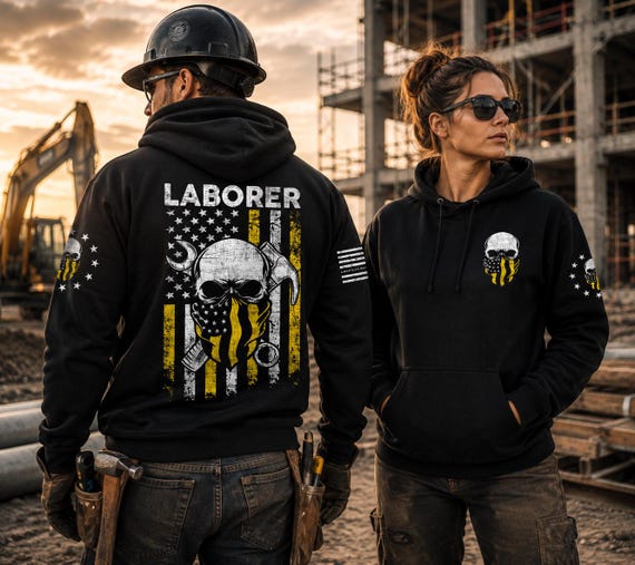 Laborer Hoodie, Construction Worker Hoodie, Blue Collar Workwear, Tradesman Sweatshirt, American Worker Gift