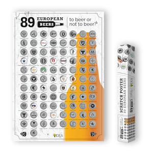 Poster da grattare 89 BIRRE EUROPEE - regalo perfetto per gli amanti della birra. Per ogni appassionato di birra. Dimensioni 68 x 48 cm. In una splendida confezione regalo