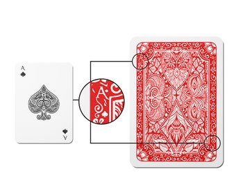 Marked playing cards with hidden signs on the back