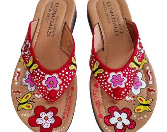 Hand Painted Sandal - Red Garden