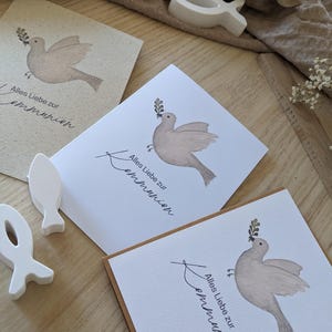 personalisierte Kommunionskarte, Glückwunschkarte Kommunion, Konfirmation, Taufe, Firmung, Motiv Taube, Aquarell, Recyclingpapier, handmade