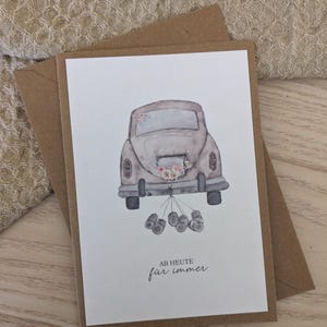 Karte zur Hochzeit | Auto | Aquarell | personalisiert | Hochzeitsgeschenk | Geldgeschenk | Hochzeitskarte | Kraftpapier | Postkarte | Liebe