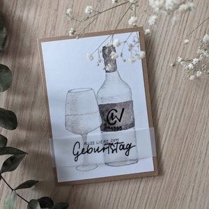 Glückwunschkarte Motiv Wein Whiskey, Geburtstag, Motivkarte, Geburtstagskarte, minimalistisch, Aquarell, schlicht personalisiert