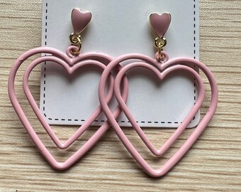 Heart Earrings | Stud Earrings | Pink Heart Earrings | Pink Earrings