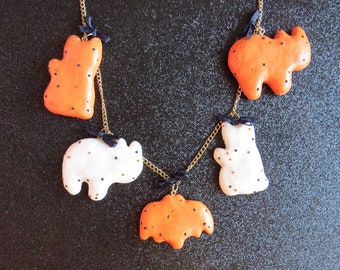 Halloween Circus Animals Frosted Sprinkles Cookie Bat/Cat Charm Necklace