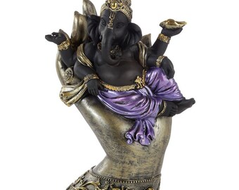 Lord Ganesh Figurine: Hindu God Statue with Peacock Bench