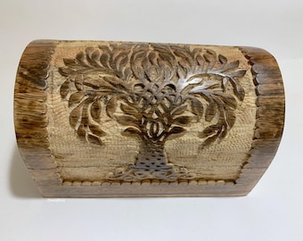 Hand Carved Wooden Decorative Tree of Life Celtic Wicca Pagan Jewellery Organiser Storage Keepsake Box Wood Treasure Container