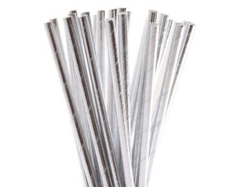 24 Silver Foil Paper Drinking Straws | Party Straws | Eco-Friendly Straws | Cardboard Straws | High-Shine Straws | Biodegradable Straws