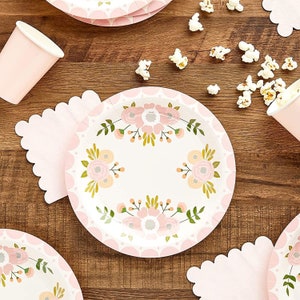 Set of 8 Pink Floral Paper Party Plates | Floral Party Plate | Floral Tea Party Plates | Floral Party Decor | Floral Tableware | Birthday