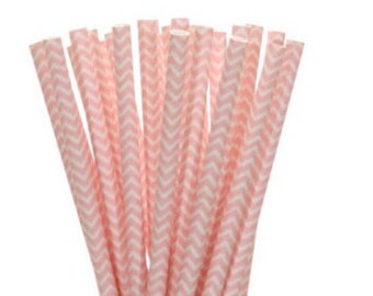 24 Light Pink Chevron Paper Drinking Straws | Party Straws | Eco-Friendly Straws | Cardboard Straws | Biodegradable Straw | Birthday