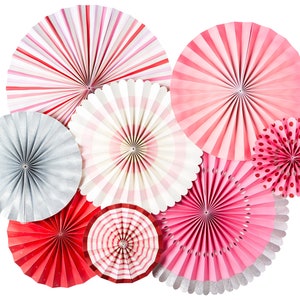 Set of 8 Pink Paper Party Fans | Party Decor | Paper Fans | Bridal Shower | Baby Shower | Birthday Party | Valentine Party | Reusable Party