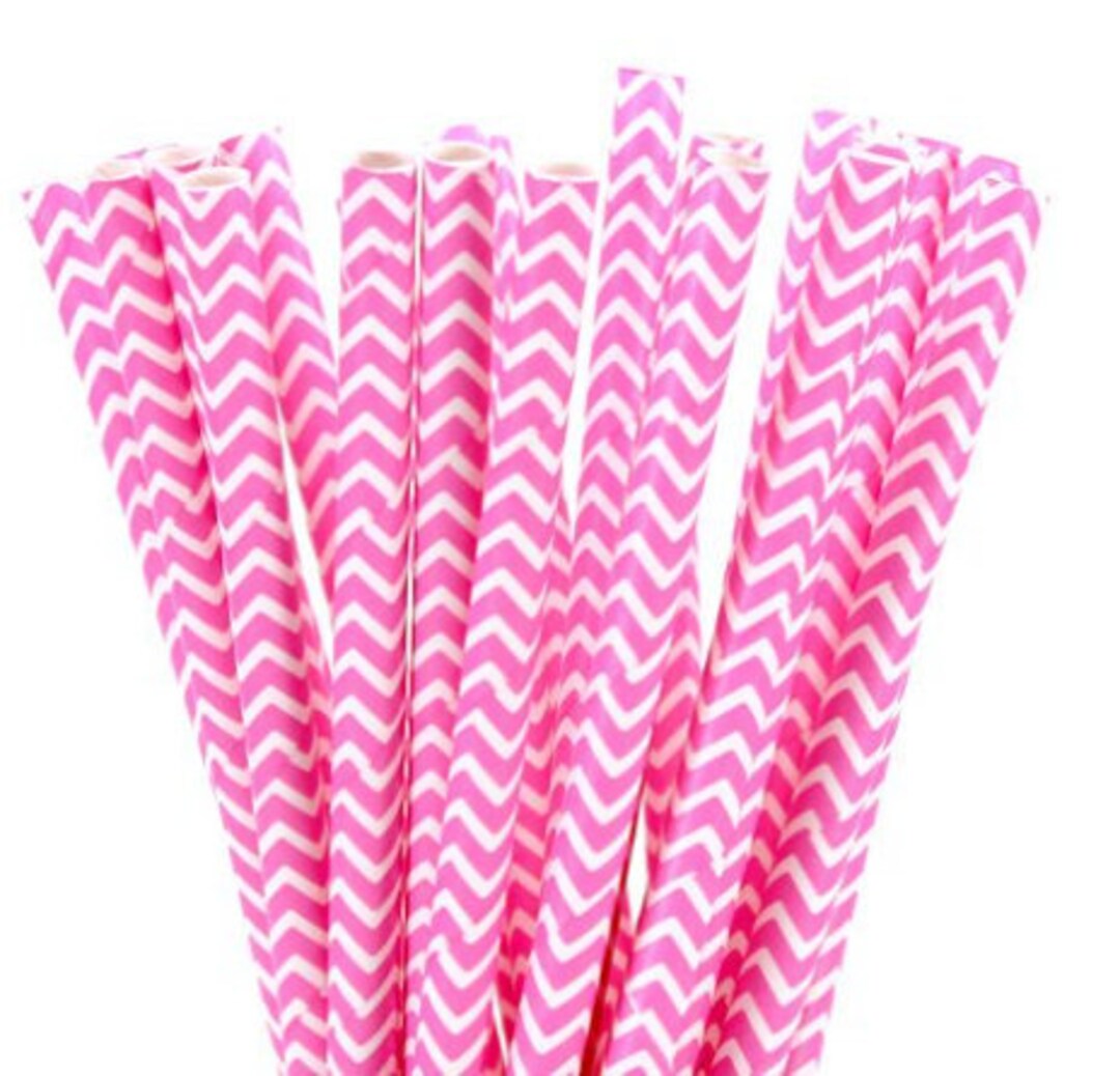Hot Pink Chevron Paper Straws (24 Piece(s))