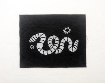 Parche de gusano / parche de chaqueta con estampado de bloques de tela