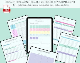 Depressionen Planer deutsch PDF ダウンロード | Digitaler Planer mit 26 verschiedenen Seiten |
