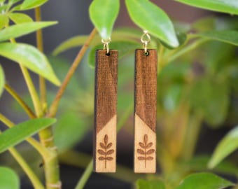 Mini Plant Leaf Laser Cut Wood Earrings, Plant Inspired Jewelry for Nature Lovers