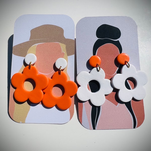 Orange Clay Statement Earrings for Tennessee Vols Fans, Cute Daisy Earrings, Orange Earrings for Rocky Top Game Day, UT Knoxville