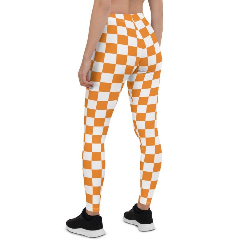 Orange and White Checkerboard Leggings, Women's Workout Pants for Running, Yoga, Tennessee Vols
