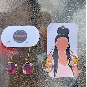 Dried Flower Resin Earrings, Dangle Earrings with Beautiful Dried Flowers, Flower Earrings, 2 Options
