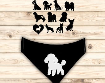 Custom Dog Breed Silhouette Bandana, Slip-On Collar Scarf, Black White Design