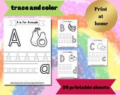Alphabet Practice Worksheets, Trace and color, preschool worksheets, toddler activity, writing practice, back to school, create less waste