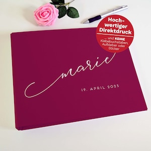 Baby Fotoalbum personalisiert rot Premium-Fotokarton Pergamin-Trennblätter fachmännische Handarbeit aus eigener Buchbindewerkstatt
