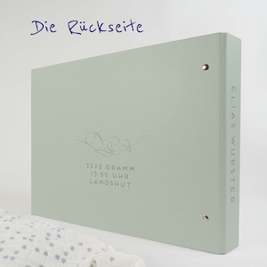 Baby Fotoalbum personalisiert hellgrün Premium-Fotokarton Pergamin-Trennblätter fachmännische Handarbeit aus eigener Buchbindewerkstatt Bild 9