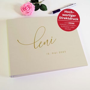 Baby Fotoalbum personalisiert hellgelb Premium-Fotokarton Pergamin-Trennblätter fachmännische Handarbeit aus eigener Buchbindewerkstatt