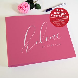 Baby Fotoalbum personalisiert pink Premium-Fotokarton Pergamin-Trennblätter fachmännische Handarbeit aus eigener Buchbindewerkstatt
