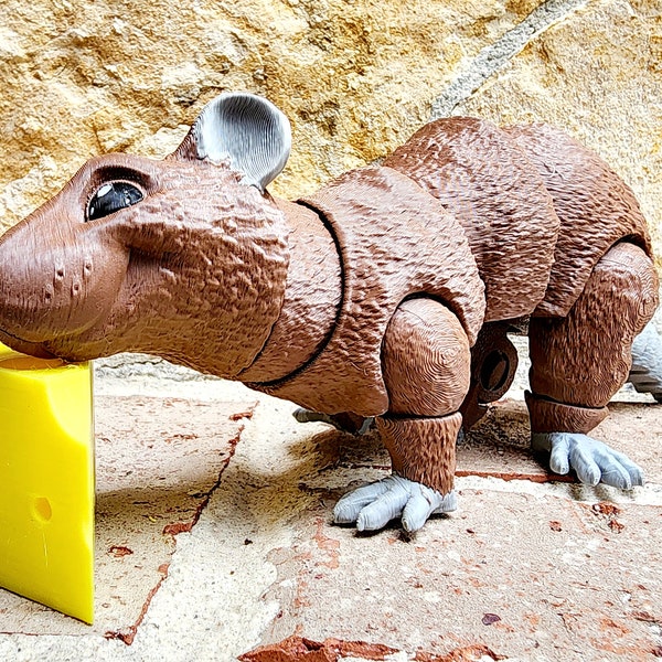 3D printed articulated Rat flexi fidget, sensory toy. Desktop decoration.
