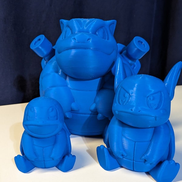 3D printed Squirtle Wartortle Blastoise Models 3 piece set