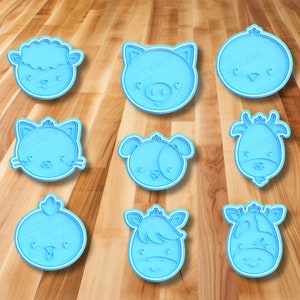 Cute farm animals Cookie Cutter stamp fondant play dough polymer clay set of 9