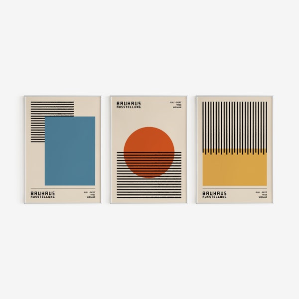 Set of 3 Bauhaus Ausstellung Poster - 1923 Exhibition - Mid Century Wall Art - Vintage Geometric Art Print - Printable Digital Download