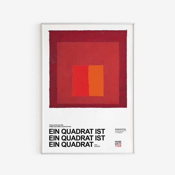 Josef Albers - Exhibition Poster - Color Blocks  - Red - Printable Wall art - Digital Download - German Poster - Ein Quadrat Ist